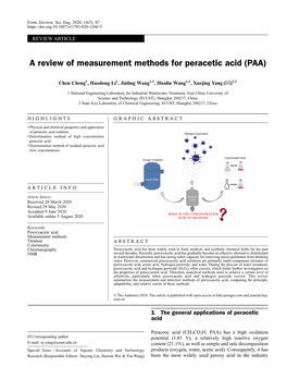 A Review of Measurement Methods for Peracetic Acid (PAA)
