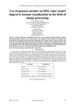 Use of Gamma Encoder on HSL Color Model Improves Human Visualization in the Field of Image Processing T