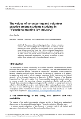 The Values of Volunteering and Volunteer Practice Among Students Studying in "Vocational Training (By Industry)"