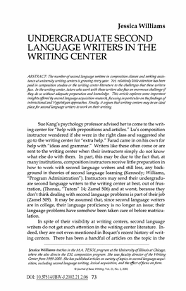 Undergraduate Second Language Writers in the Writing Center