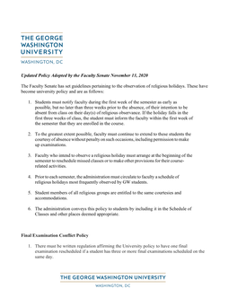 Updated Policy Adopted by the Faculty Senate November 13, 2020