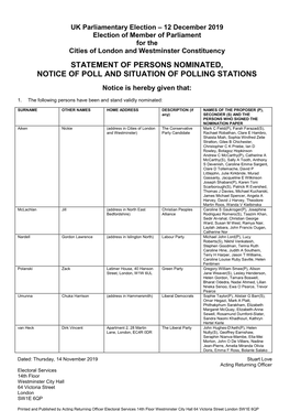 Statement of Persons Nominated, Notice of Poll and Situation of Polling Stations