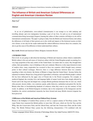The Influence of British and American Cultural Differences on English and American Literature Review Jiao