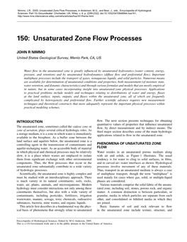 Unsaturated Zone Flow Processes, in Anderson, M.G., and Bear, J., Eds., Encyclopedia of Hydrological Sciences: Part 13--Groundwater: Chichester, UK, Wiley, V