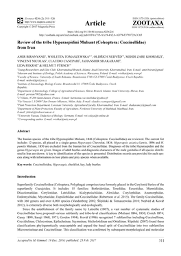 Review of the Tribe Hyperaspidini Mulsant (Coleoptera: Coccinellidae) from Iran