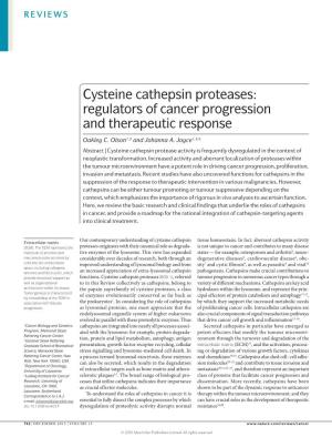 Cysteine Cathepsin Proteases: Regulators of Cancer Progression and Therapeutic Response