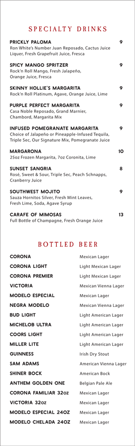 Specialty Drinks Bottled Beer