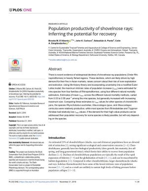 Population Productivity of Shovelnose Rays: Inferring the Potential for Recovery