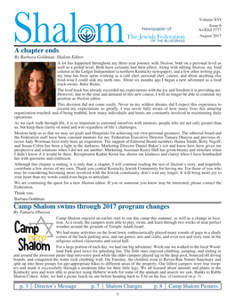 A Chapter Ends Camp Shalom Swims Through 2017 Program Changes