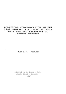 Political Communication in the 1991 General Election in India with Special Reference to Andhra Pradesh