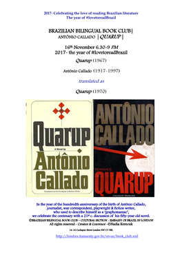 Brazilian Bilingual Book Club| Antônio Callado |Quarup |