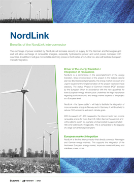 Nordlink Benefits of the Nordlink Interconnector