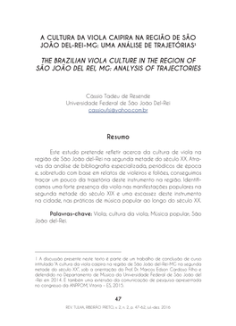 A Cultura Da Viola Caipira Na Região De São João Del-Rei-Mg: Uma Análise De Trajetórias1
