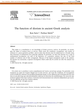 The Function of Diorism in Ancient Greek Analysis