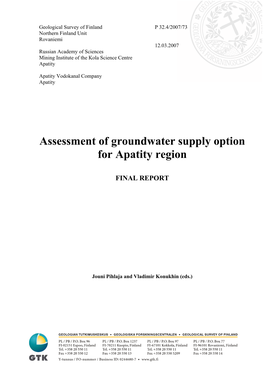 Assessment of Groundwater Supply Option for Apatity Region