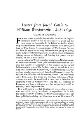 Letters1 from Joseph Cottle to William Wordsworth: 1828-1850