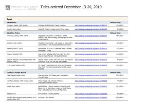 Titles Ordered December 13-20, 2019