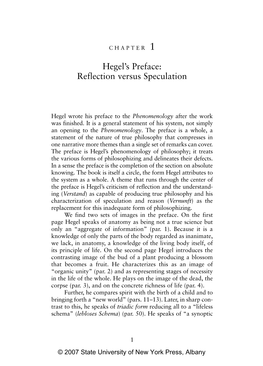 Hegel's Preface: Reflection Versus Speculation