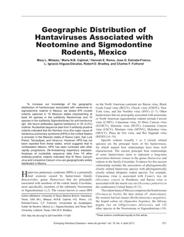 Geographic Distribution of Hantaviruses Associated with Neotomine and Sigmodontine Rodents, Mexico Mary L