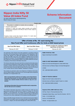 Nippon India Nifty 50 Value 20 Index Fund Scheme Information Document