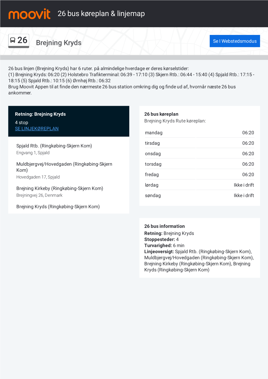 26 Bus Køreplan & Linjerutekort