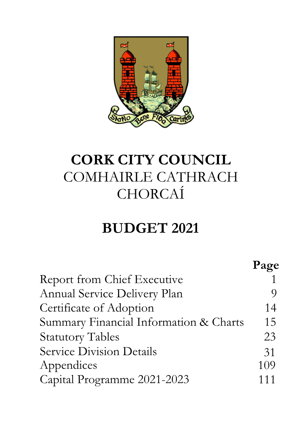 Cork City Council Comhairle Cathrach Chorcaí Budget 2021