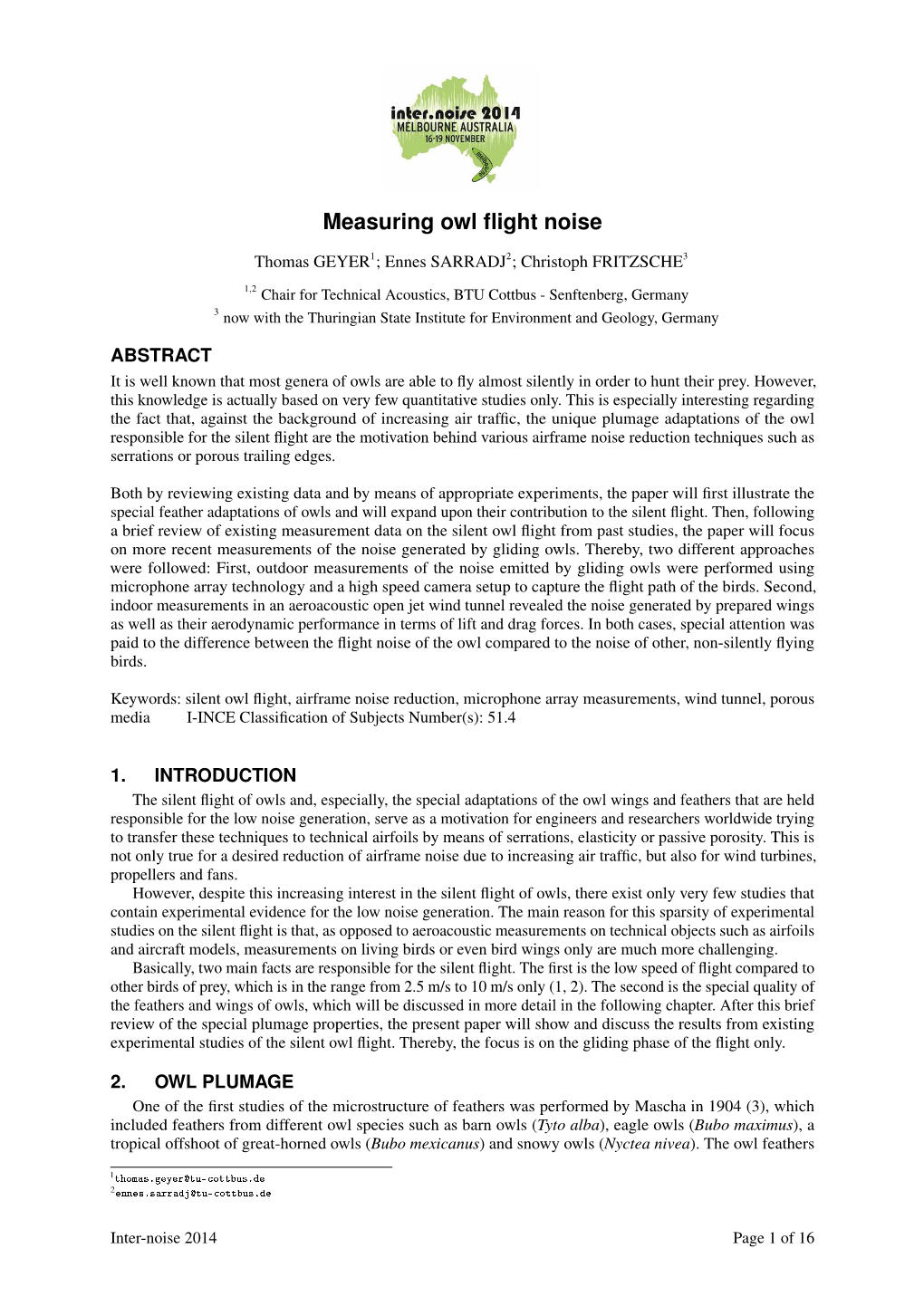 Measuring Owl Flight Noise