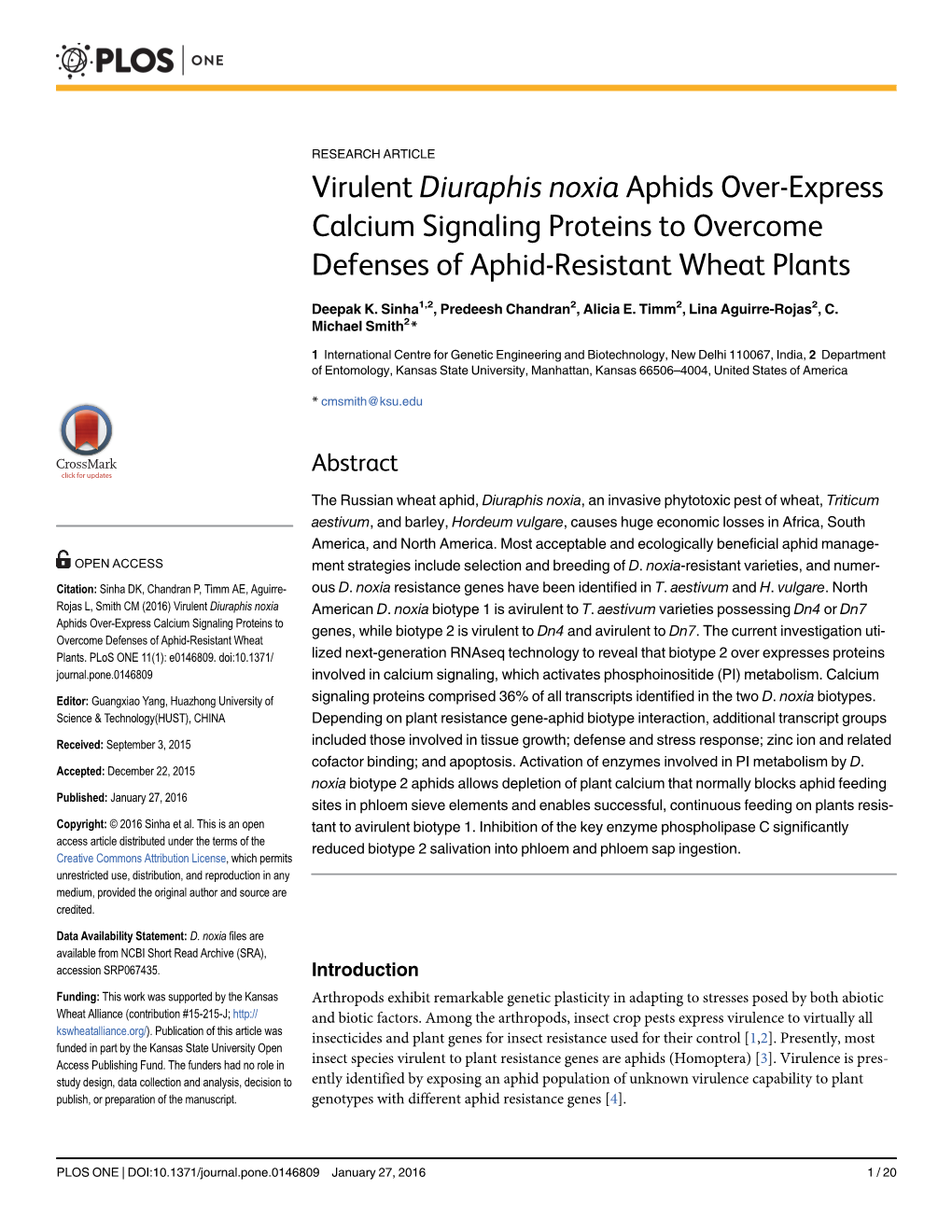 Virulent Diuraphis Noxia Aphids Over-Express Calcium Signaling Proteins to Overcome Defenses of Aphid-Resistant Wheat Plants
