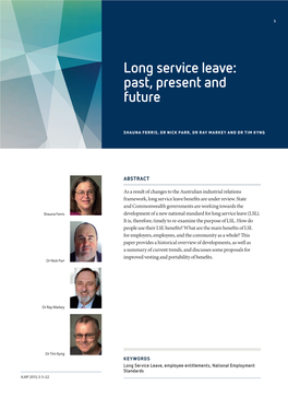 Long Service Leave: Past, Present and Future