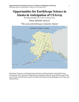 Opportunities for Earthscope Science in Alaska in Anticipation of Usarray 1 Workshop Report, J