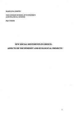 New Social Movements in Greece: Aspects of the Feminist And