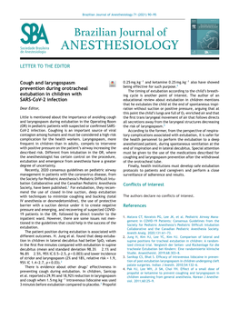 Cough and Laryngospasm Prevention During Orotracheal Extubation In