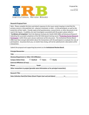IRB Reseach Proposal Form