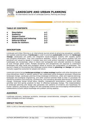 LANDSCAPE and URBAN PLANNING an International Journal of Landscape Science, Planning and Design