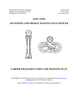 Afsc 21Mx Munitions and Missile Maintenance Officer Career Field
