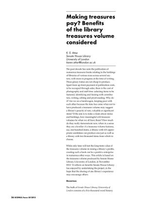 Benefits of the Library Treasures Volume Considered