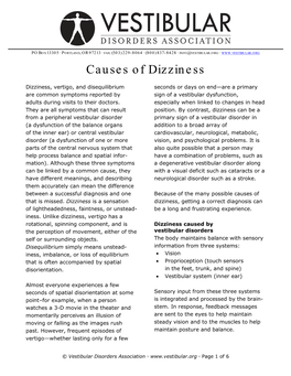 Causes of Dizziness