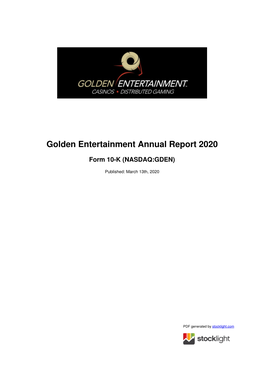 Golden Entertainment Annual Report 2020