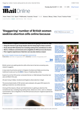 'Staggering' Number of Women Seeking Abortion Pills Online | Daily Mail Online 21/09/17 21�38