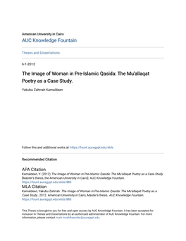 The Image of Woman in Pre-Islamic Qasida: the Mu'allaqat Poetry As a Case Study