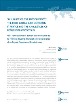 Quiet on the French Front”: the First World War Centenary in France and the Challenges of Republican Consensus
