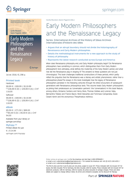 Early Modern Philosophers and the Renaissance Legacy Series: International Archives of the History of Ideas Archives Internationales D'histoire Des Idées
