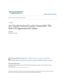 Are Transformational Leaders Sustainable? the Role of Organizational Culture Shan Ran Wayne State University