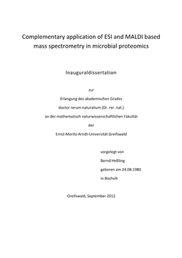 Complementary Application of ESI and MALDI Based Mass Spectrometry in Microbial Proteomics
