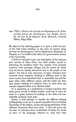 Notes on the Locality and Population of the Tribes Dwelling Between the Brahmaputra and Ningthi Rivers