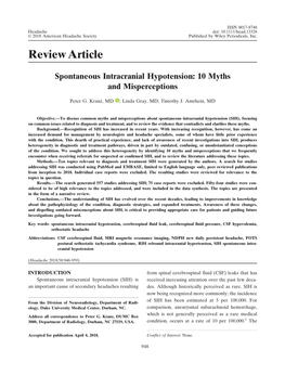 Spontaneous Intracranial Hypotension: 10 Myths and Misperceptions (Kranz, Et Al, 2018)