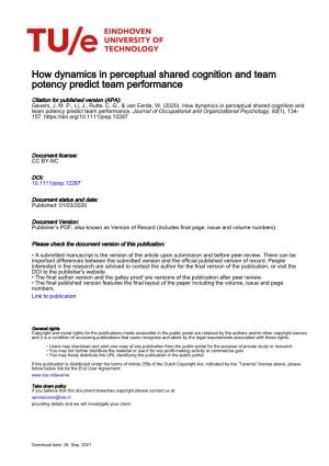 How Dynamics in Perceptual Shared Cognition and Team Potency Predict Team Performance