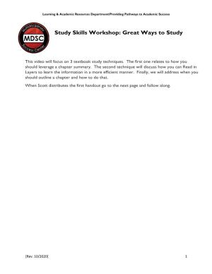 Study Skills Workshop: Great Ways to Study