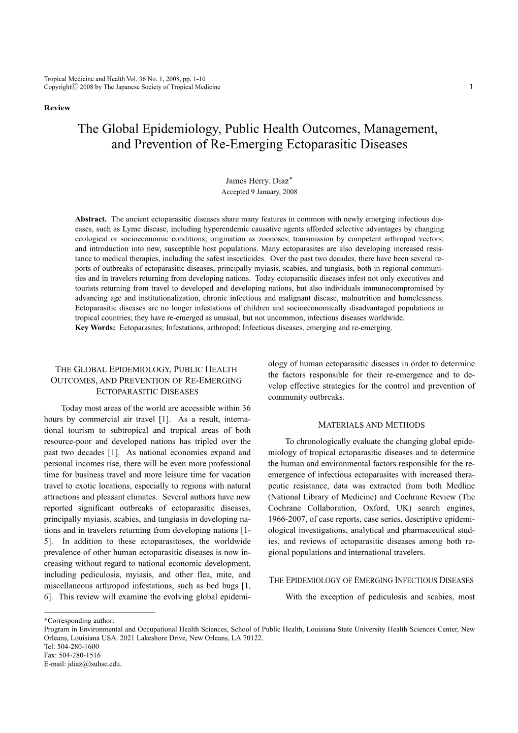 The Global Epidemiology, Public Health Outcomes, Management, and Prevention of Re-Emerging Ectoparasitic Diseases