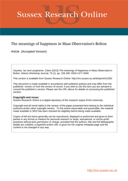The Meanings of Happiness in Mass Observation's Bolton